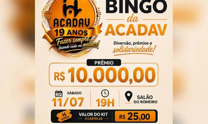 ACADAV promove bingão beneficente com prêmio de R$ 10 mil em Campos Novos