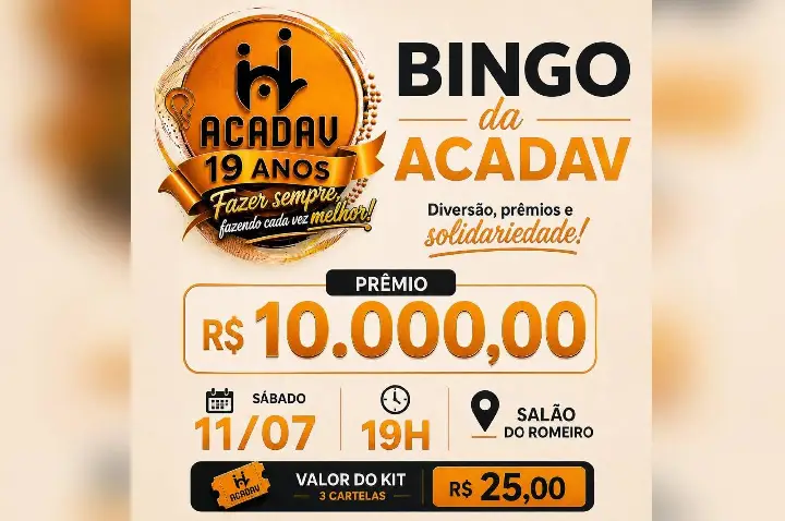 ACADAV promove bingão beneficente com prêmio de R$ 10 mil em Campos Novos