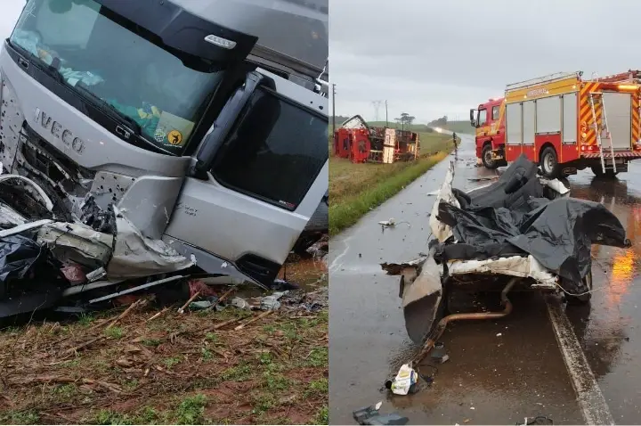 Acidente entre carro e caminhão deixa cinco mortos na BR-470, em Campos Novos
