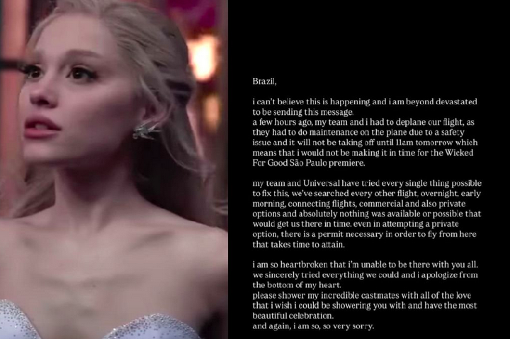 Ariana Grande cancela vinda ao Brasil para estreia de Wicked e lamenta: “Estou de coração partido”