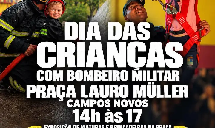Bombeiros de Campos Novos recebem crianças para uma tarde especial na Praça Lauro Müller