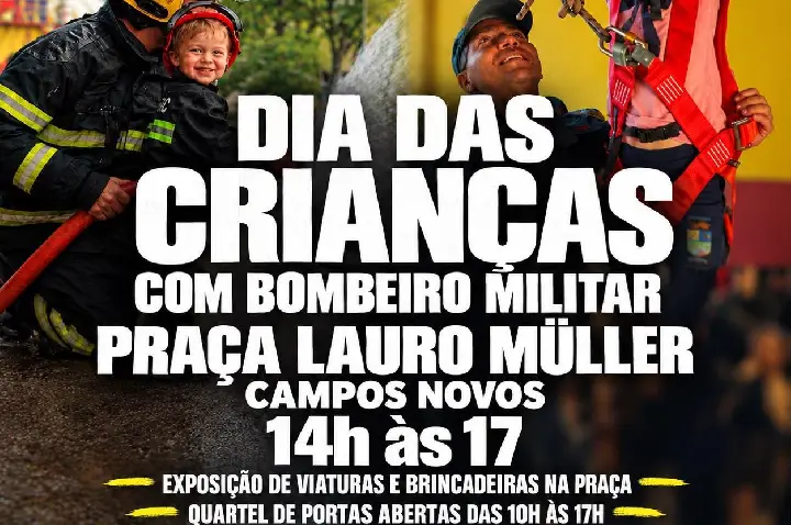 Bombeiros de Campos Novos recebem crianças para uma tarde especial na Praça Lauro Müller