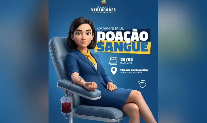 Câmara de Vereadores de Campos Novos promove campanha de doação de sangue em parceria com o Hemosc