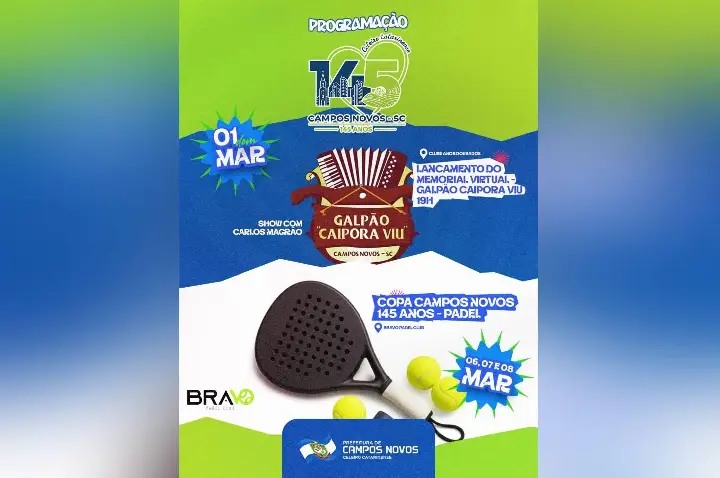Campos Novos celebra 145 anos com programação esportiva e cultural