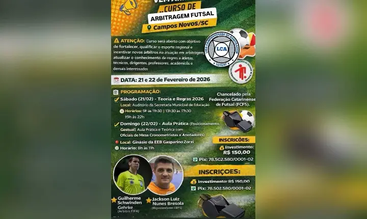 Campos Novos recebe Curso de Arbitragem de Futsal com árbitro FIFA e representante da CBFS