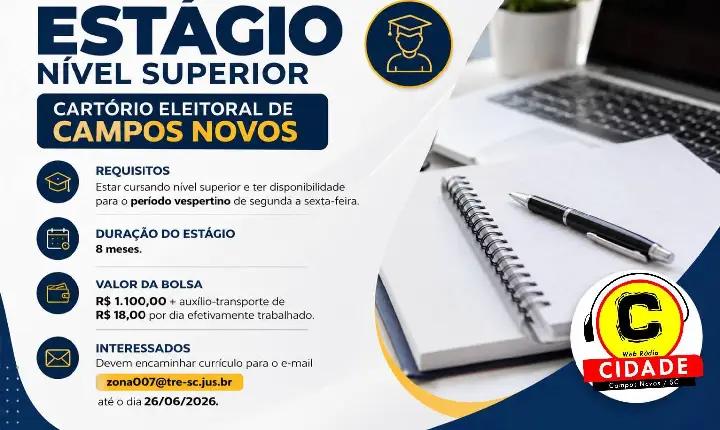 Cartório Eleitoral de Campos Novos abre vaga de estágio para estudantes de nível superior