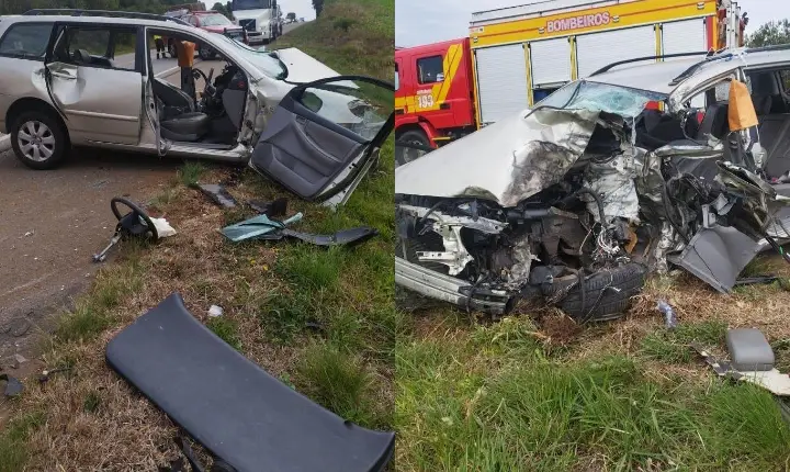 Colisão entre carro e caminhão deixa três feridos em Campos Novos