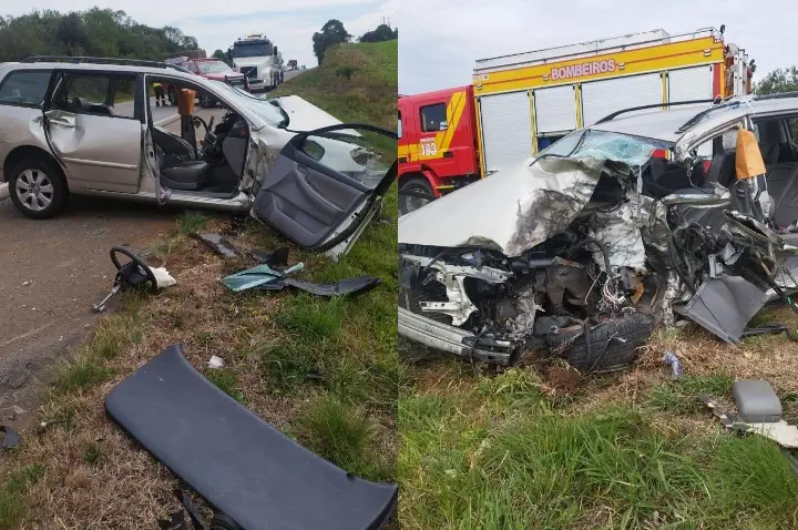 Colisão entre carro e caminhão deixa três feridos em Campos Novos