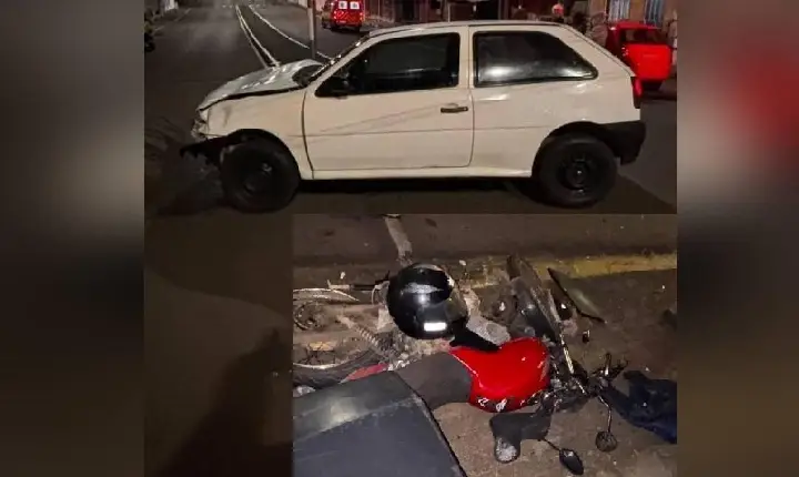 Colisão entre carro e motocicleta deixa duas pessoas feridas em Campos Novos