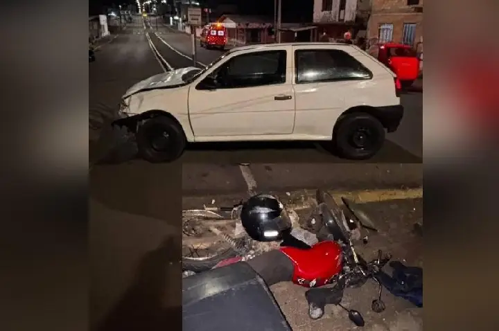 Colisão entre carro e motocicleta deixa duas pessoas feridas em Campos Novos