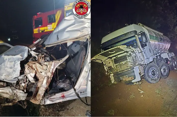 Colisão frontal entre carro e caminhão deixa um morto na BR-282 em Campos Novos