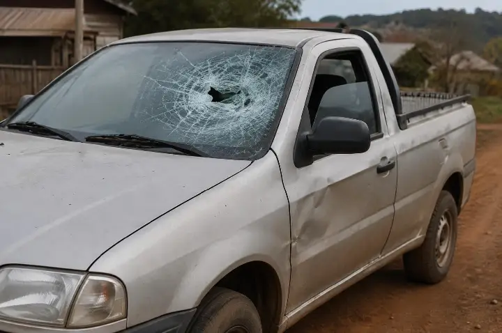 Confusão familiar deixa mulher ferida e caminhonete danificada em Campos Novos