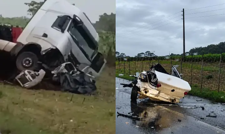 Grave acidente entre carro e carreta deixa uma vítima fatal na BR-470, em Campos Novos