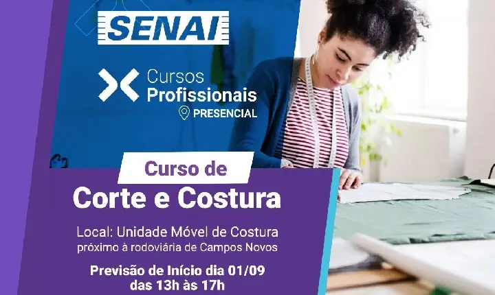 Inscrições Prorrogadas! Curso Gratuito de Corte e Costura em Campos Novos.