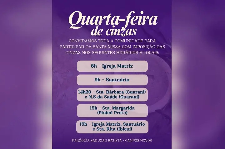 Missas com imposição das cinzas marcam início da Quaresma em Campos Novos