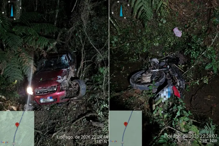 Motociclista morre em grave acidente entre moto e carro na BR-470, em Campos Novos