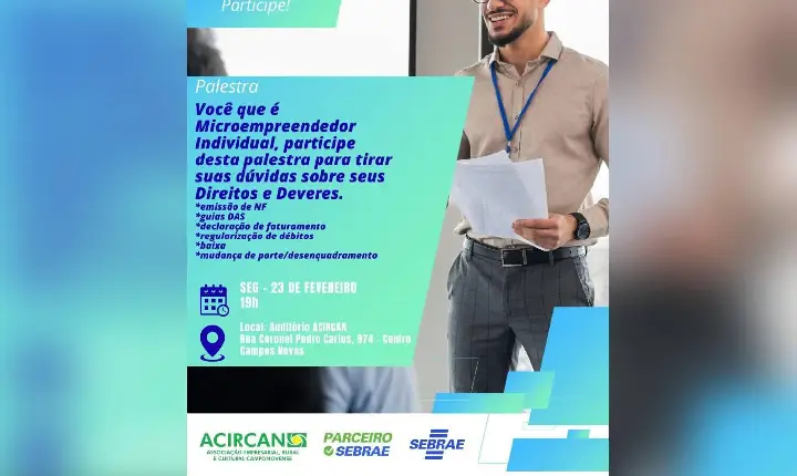 Palestra gratuita orienta MEIs sobre obrigações e regularização empresarial em Campos Novos