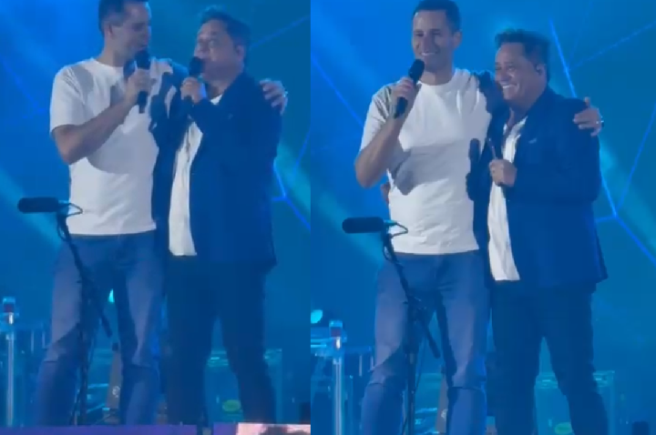 Pedro Leonardo se declara ao pai, Leonardo, em show: “Melhor amigo que tenho”