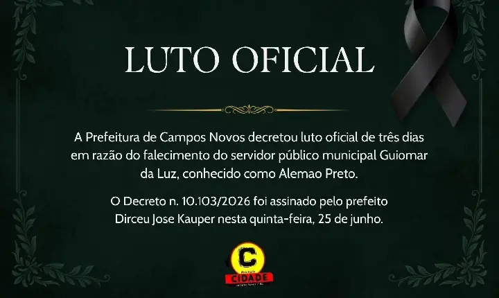 Prefeitura de Campos Novos decreta luto oficial de três dias pela morte de Guiomar da Luz