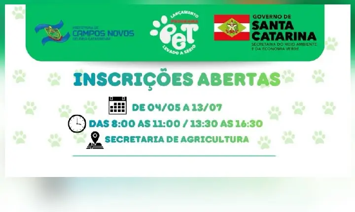Prefeitura de Campos Novos está com inscrições abertas para a 1ª etapa do Mutirão de Castração Gratuita