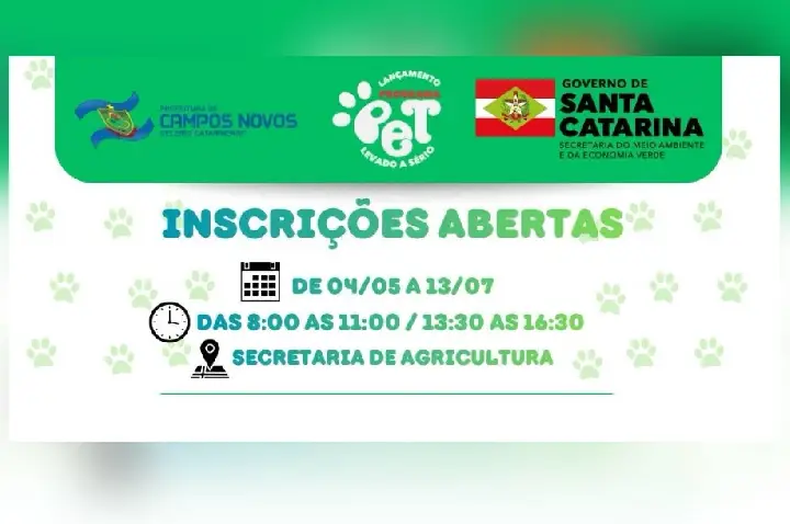 Prefeitura de Campos Novos está com inscrições abertas para a 1ª etapa do Mutirão de Castração Gratuita