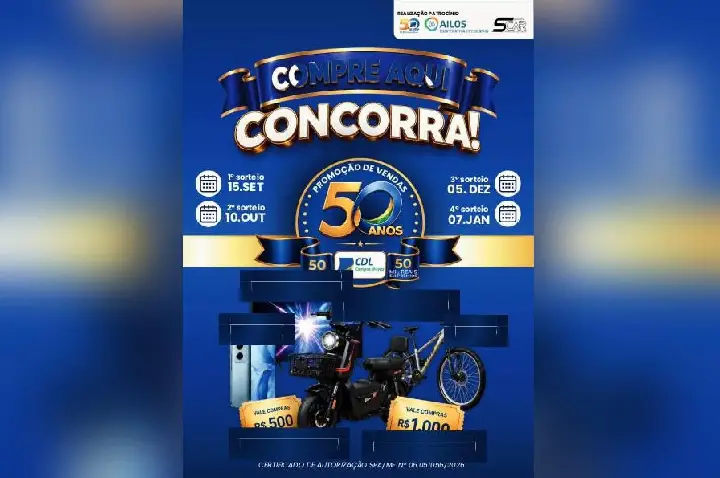 Promoção de Vendas ‘CDL 50 anos, 50 Prêmios e 50 mil reais em prêmios’ já está sendo comercializada