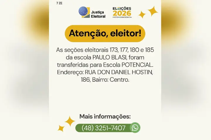 Seções eleitorais de quatro turmas da Escola Paulo Blasi são transferidas para a Escola Potencial