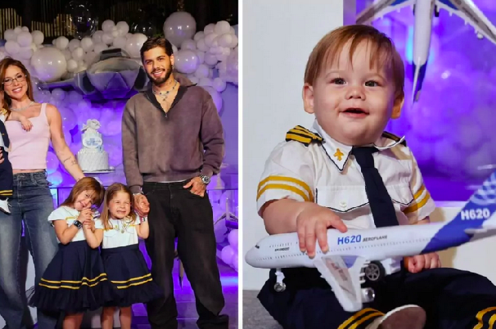 Virgínia e Zé Felipe se reencontram no mesversário do filho.