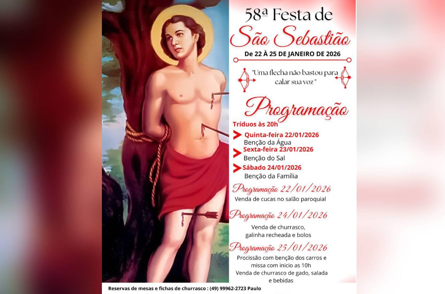 58ª Festa de São Sebastião será realizada de 22 a 25 de janeiro de 2026