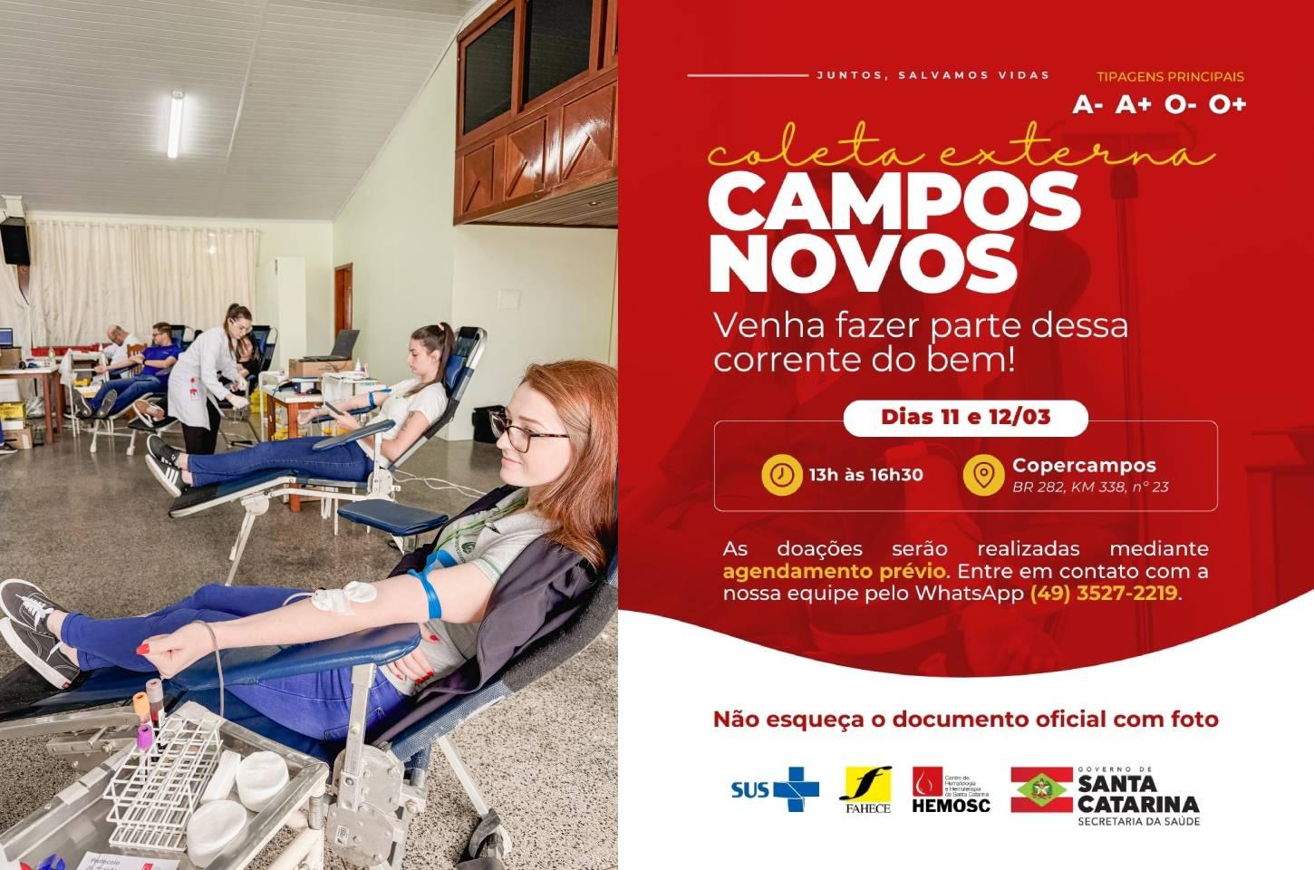 Hemosc promove coleta de sangue na Copercampos