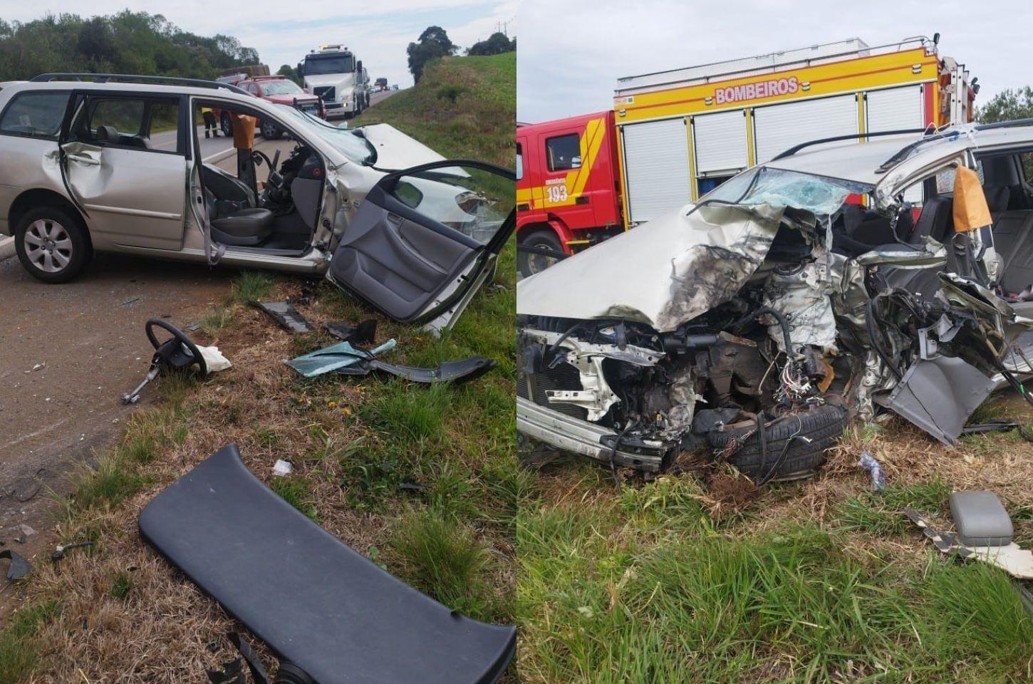 Colisão entre carro e caminhão deixa três feridos em Campos Novos