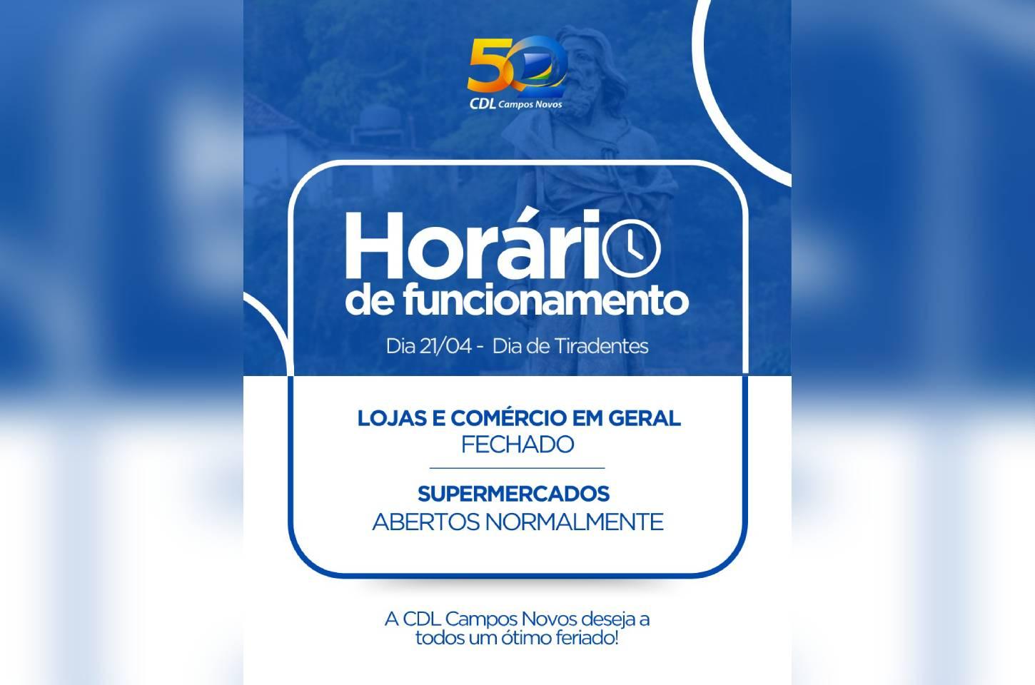 Feriado de Tiradentes altera funcionamento do comércio em Campos Novos