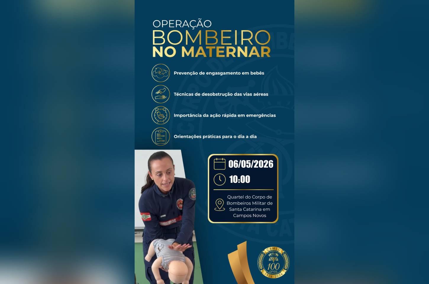 Corpo de Bombeiros promove orientação sobre desengasgo em bebês em Campos Novos