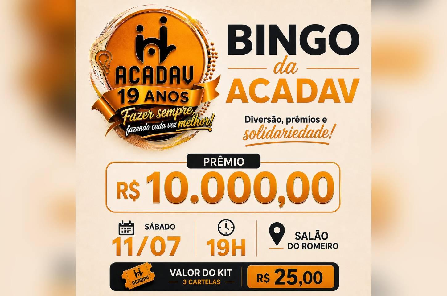 ACADAV promove bingão beneficente com prêmio de R$ 10 mil em Campos Novos