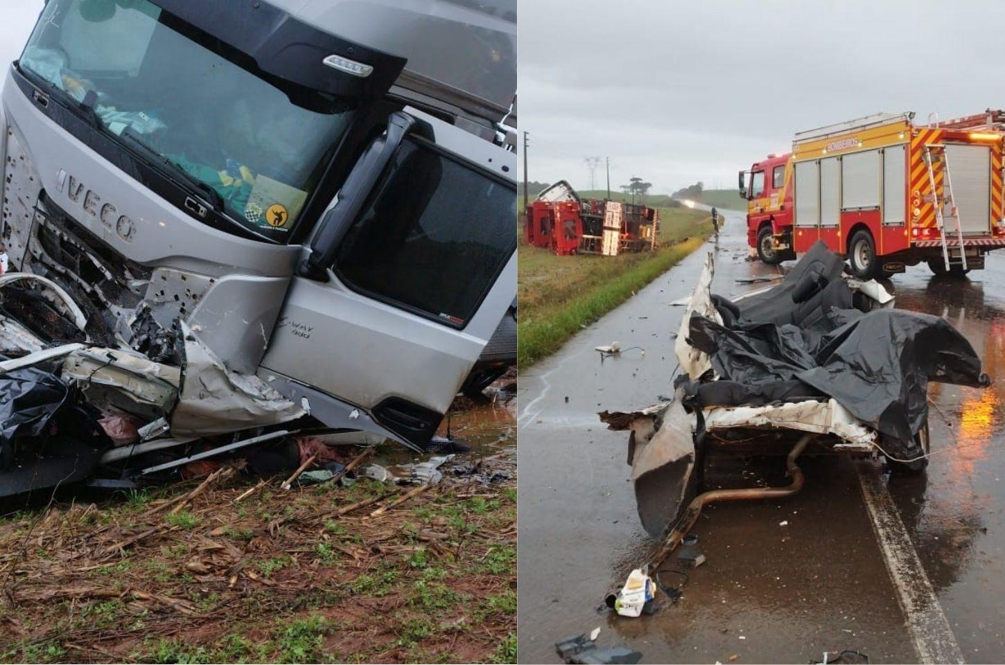 Acidente entre carro e caminhão deixa cinco mortos na BR-470, em Campos Novos