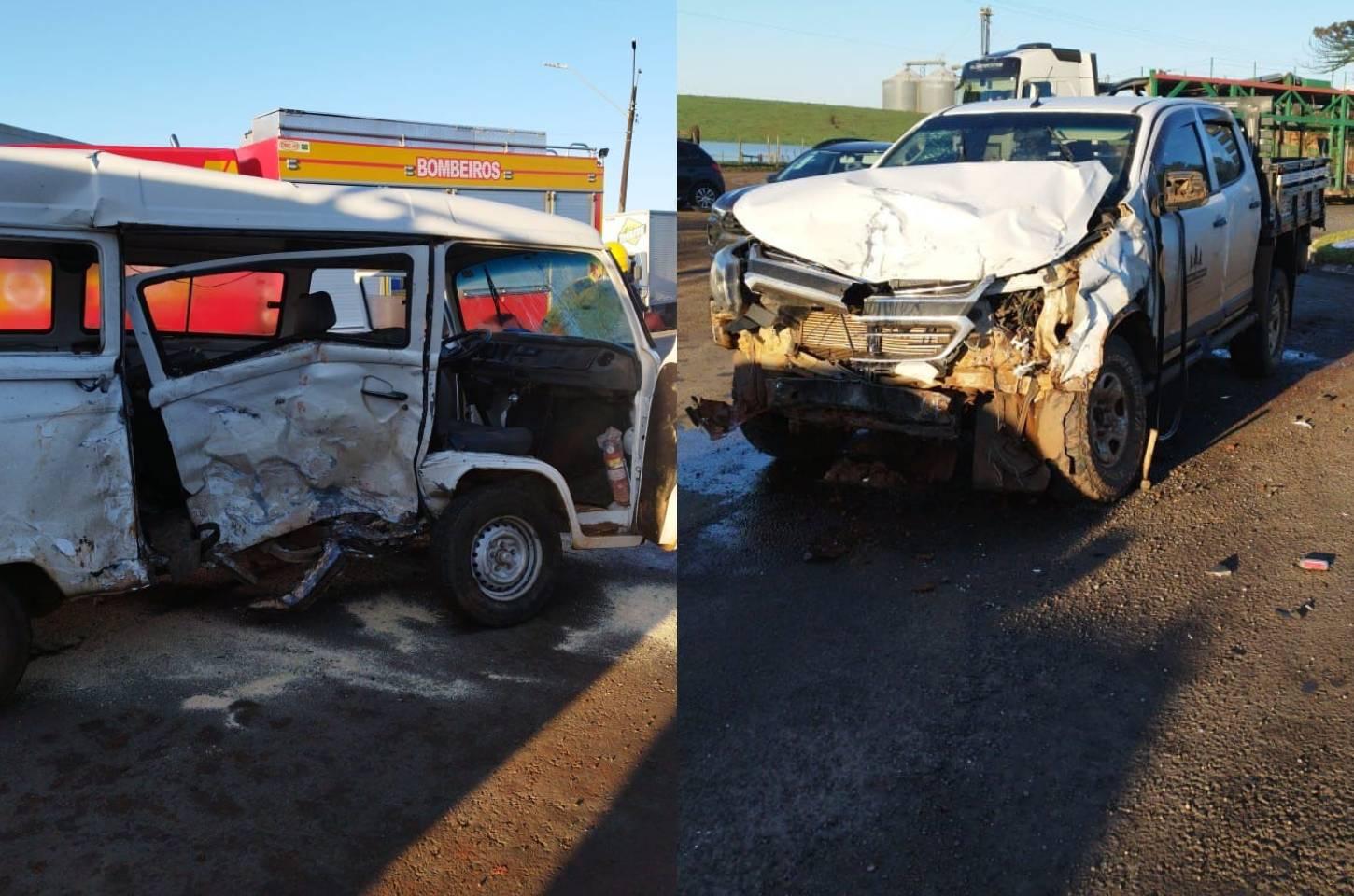 Colisão entre Kombi e Hilux deixa três feridos em Campos Novos