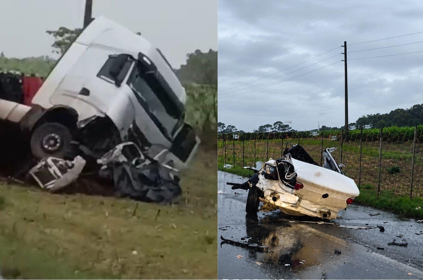 Grave acidente entre carro e carreta deixa uma vítima fatal na BR-470, em Campos Novos