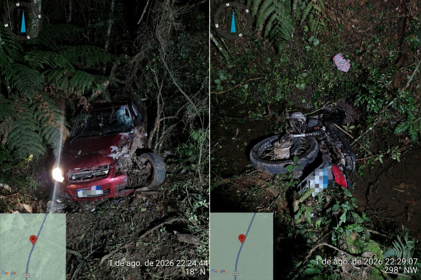 Motociclista morre em grave acidente entre moto e carro na BR-470, em Campos Novos