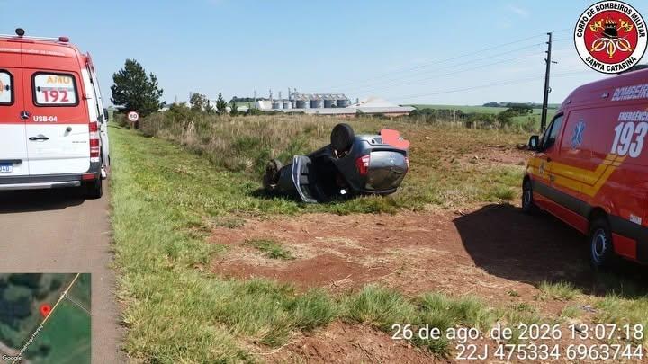 Saída de pista deixa mulher ferida na BR-470, em Campos Novos