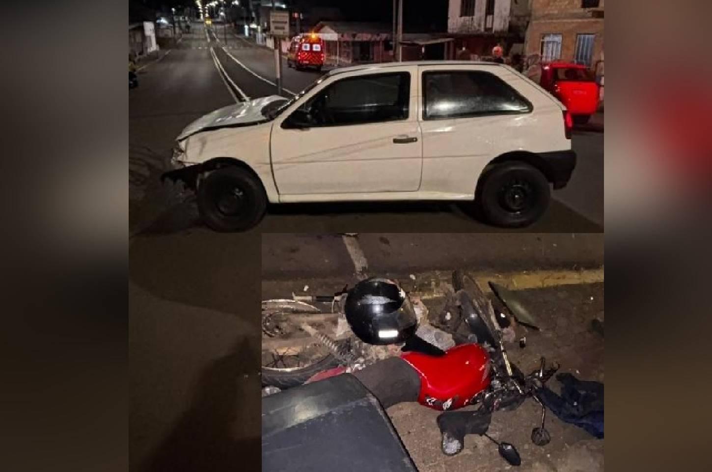 Colisão entre carro e motocicleta deixa duas pessoas feridas em Campos Novos