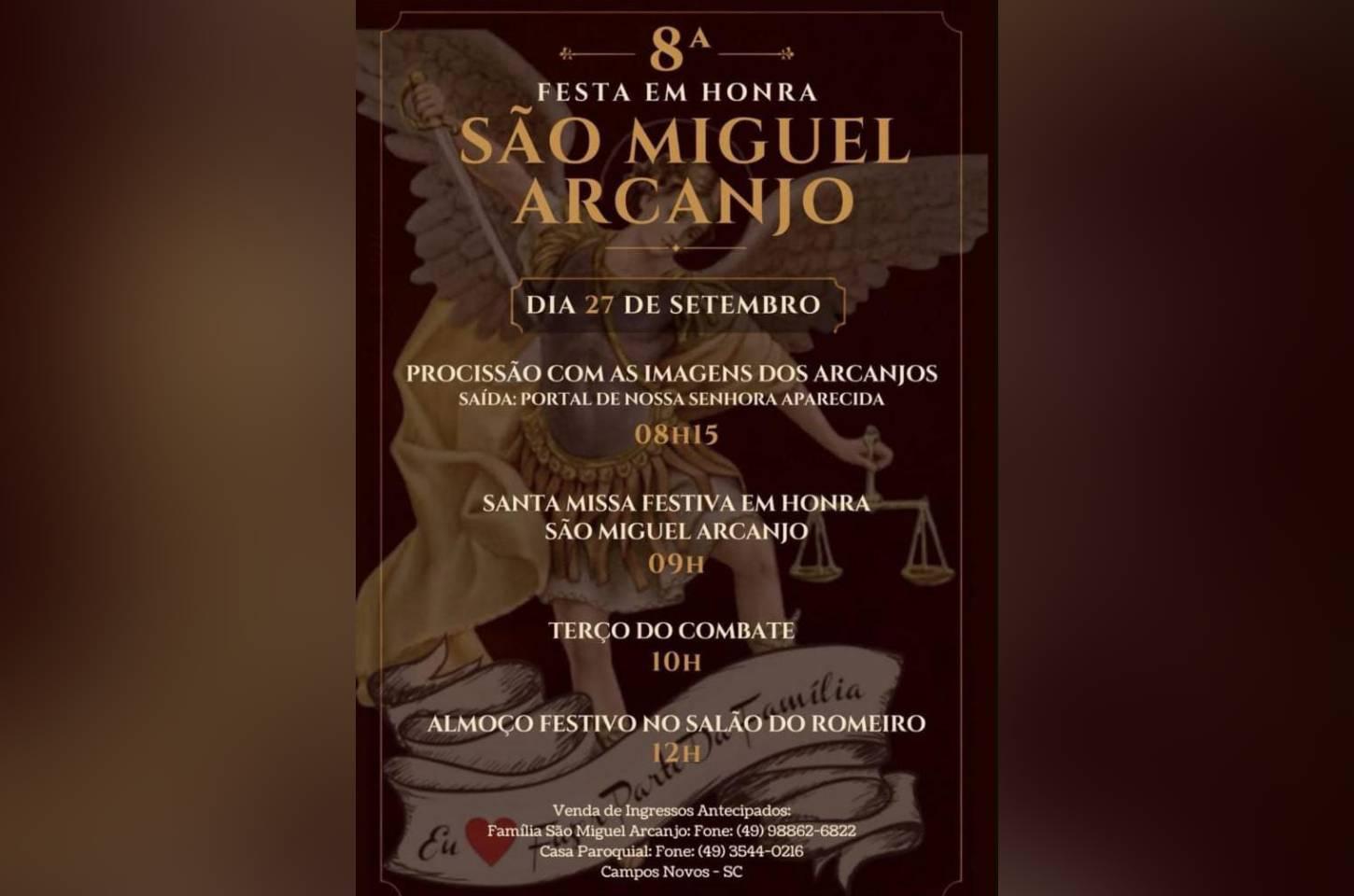Festa em honra a São Miguel Arcanjo acontece no dia 27 de setembro em Campos Novos